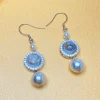 S925 Round Aquamarine Pearl Earrings For Women