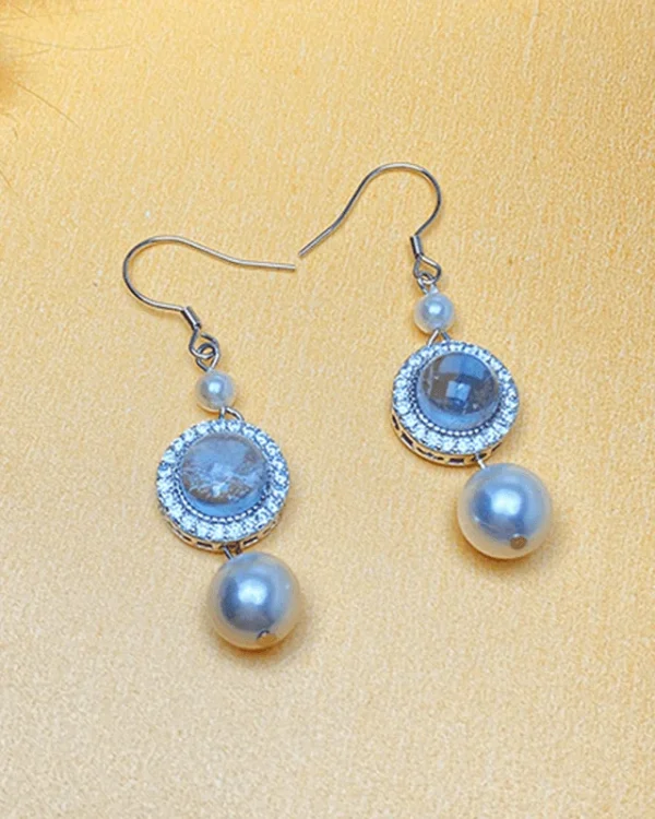 S925 Round Aquamarine Pearl Earrings For Women