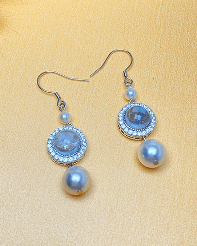 S925 Round Aquamarine Pearl Earrings For Women