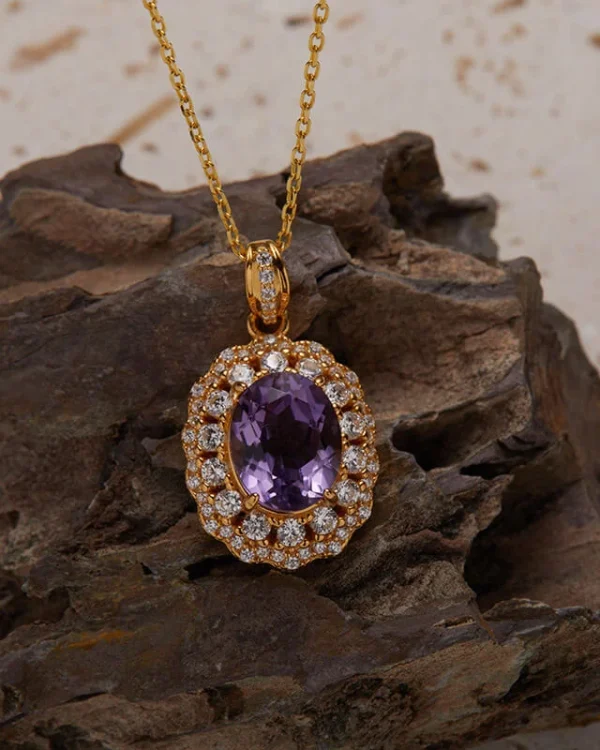Natural Oval Gemstone Necklace S925 Birthstone Pendant