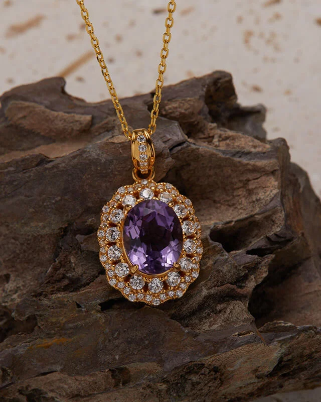 Natural Oval Gemstone Necklace S925 Birthstone Pendant