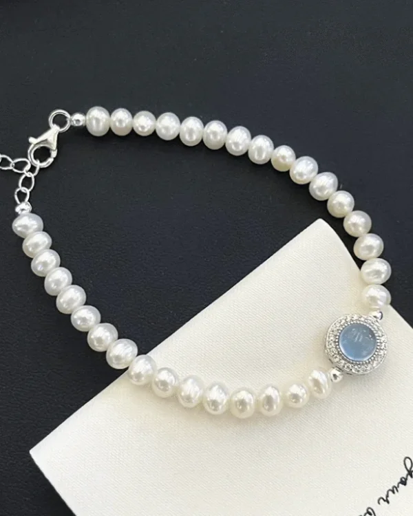 Pearl Bead Bracelet for Women Aquamarine Crystal Bracelet