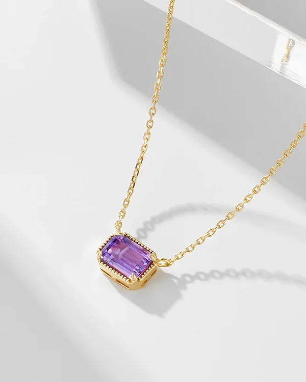 Square Cut Amethyst Birthstone Pendant Necklace Fine Jewelry