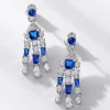S925 Silver Sapphire Long  Earrings With High-carbon Diamonds