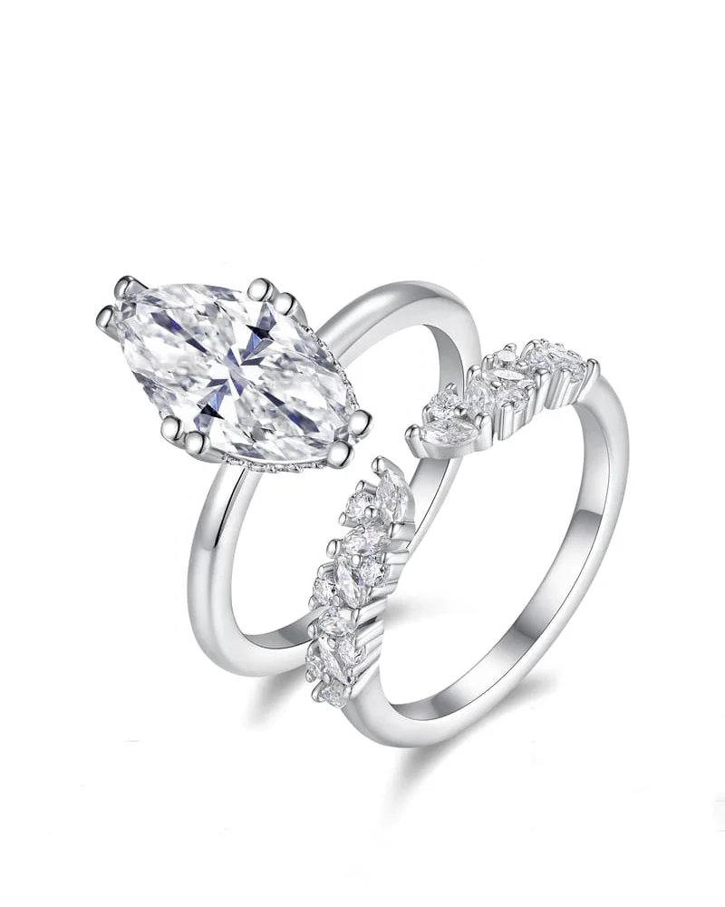 S925 Silver Stackable Moissanite Engagement Rings Marquise