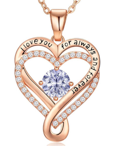 Infinity Love Heart Birthstone Necklace Womens Anniversary Jewelry For Birthday 24