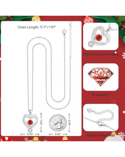 Infinity Love Heart Birthstone Necklace Womens Anniversary Jewelry For Birthday 30