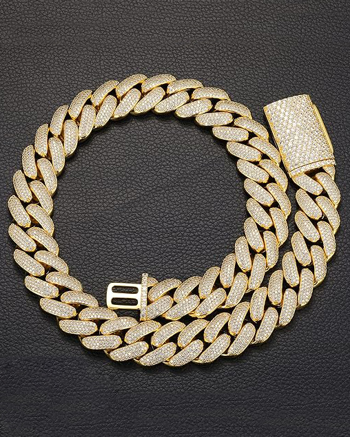 10MM Iced Out Cuban Link Chain 18K Gold Plated Diamond Necklace