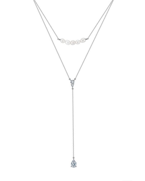 14K Gold Y Necklace S925 CZ  Drop Pearl Necklace For Daily - Image 7
