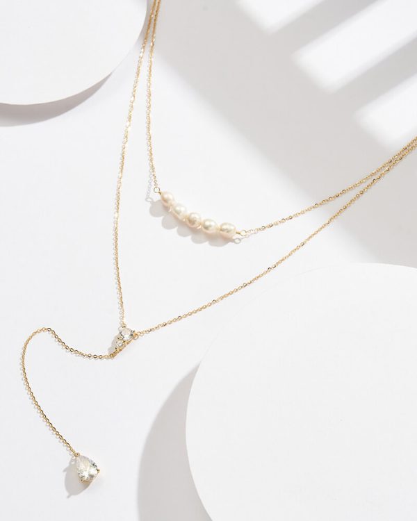 14K Gold Y Necklace S925 CZ  Drop Pearl Necklace For Daily - Image 3