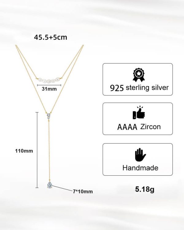 14K Gold Y Necklace S925 CZ  Drop Pearl Necklace For Daily - Image 6