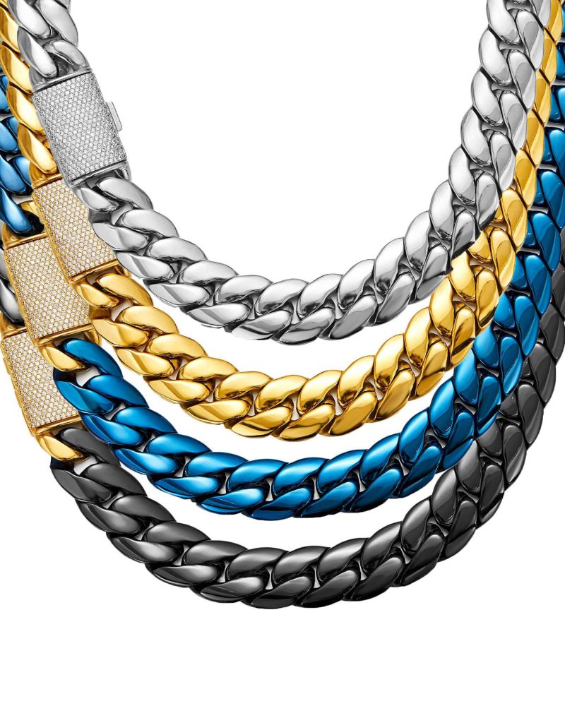 14MM Stainless Steel Cuban Link Miami Chain Necklace for Men Boys