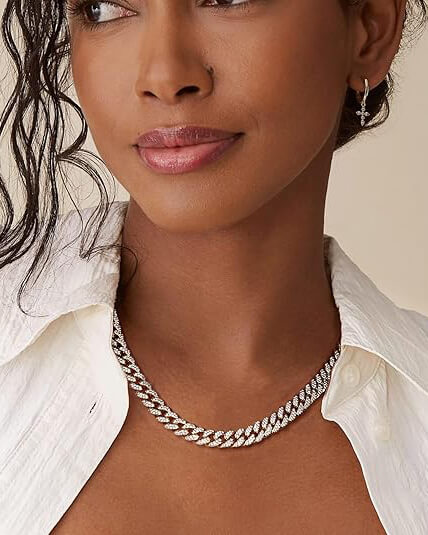 Alternative view of Women Mens Miami Cuban Link Diamond Chain Necklace Bracelet 8MM