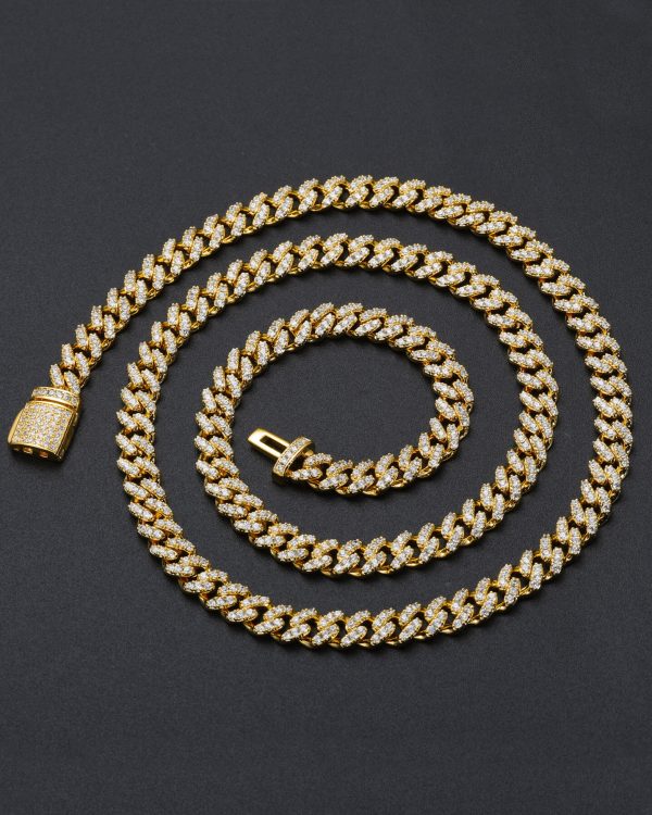 Women Mens Miami Cuban Link Diamond Chain Necklace Bracelet 8MM