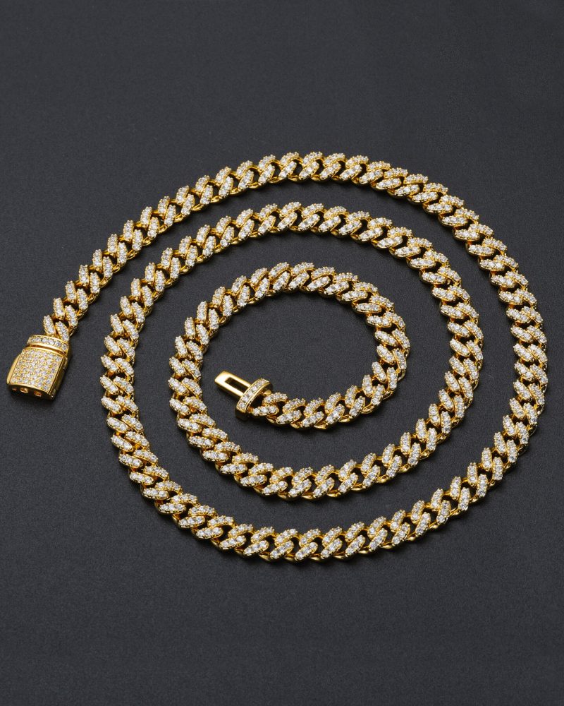 Women Mens Miami Cuban Link Diamond Chain Necklace Bracelet 8MM