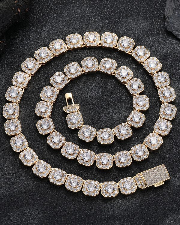 Square Cluster CZ Diamonds Tennis Chain Necklace for Men Women