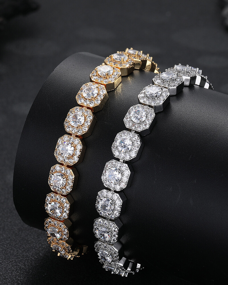 Alternative view of Square Cluster CZ Diamonds Tennis Chain Necklace for Men Women