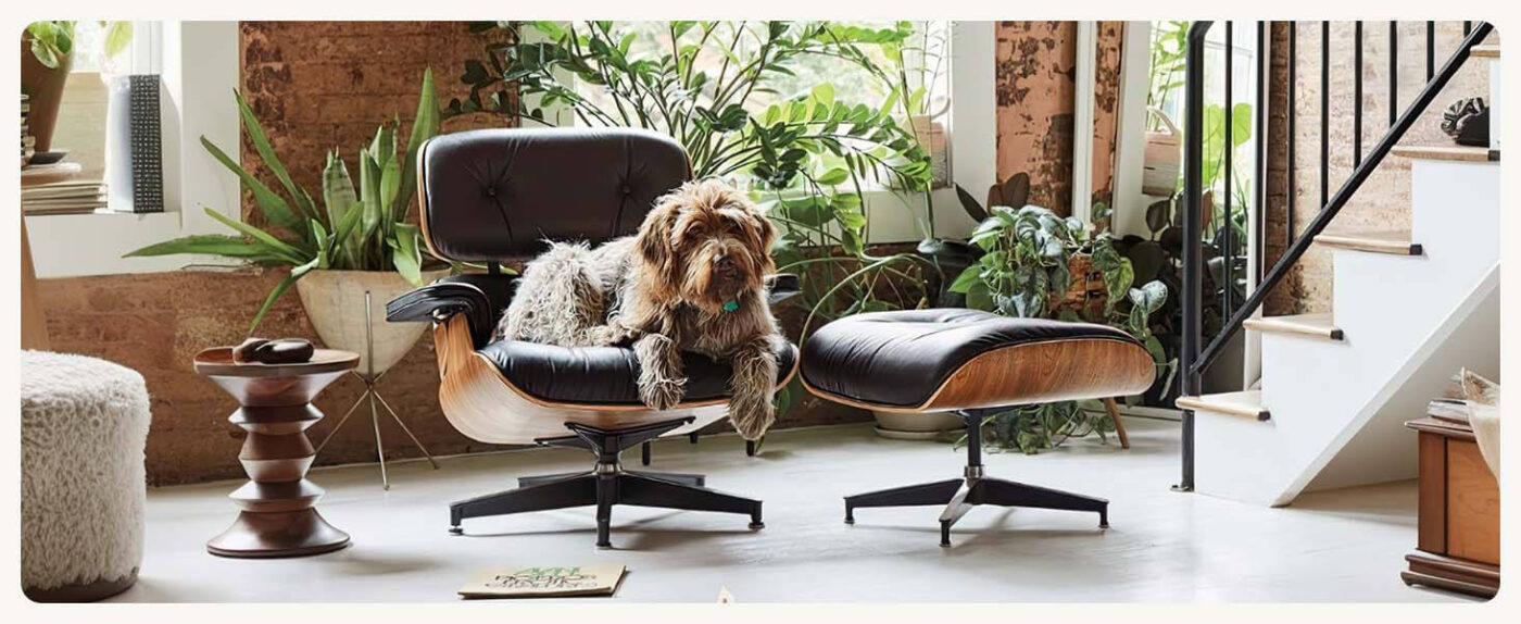 Top Leather Mid Century Chaise Lounge Chair with Ottoman 13