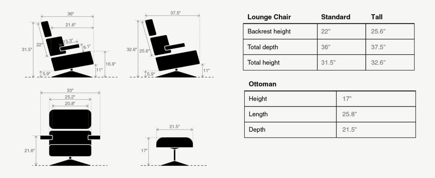 Top Leather Mid Century Chaise Lounge Chair with Ottoman 17