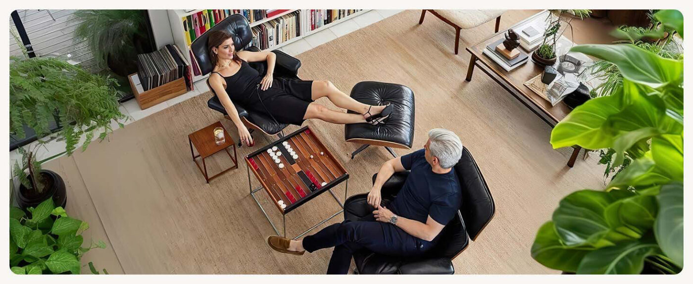 Top Leather Mid Century Chaise Lounge Chair with Ottoman 18