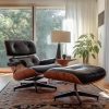 Leather Mid Century Chaise Lounge Chair with Ottoman