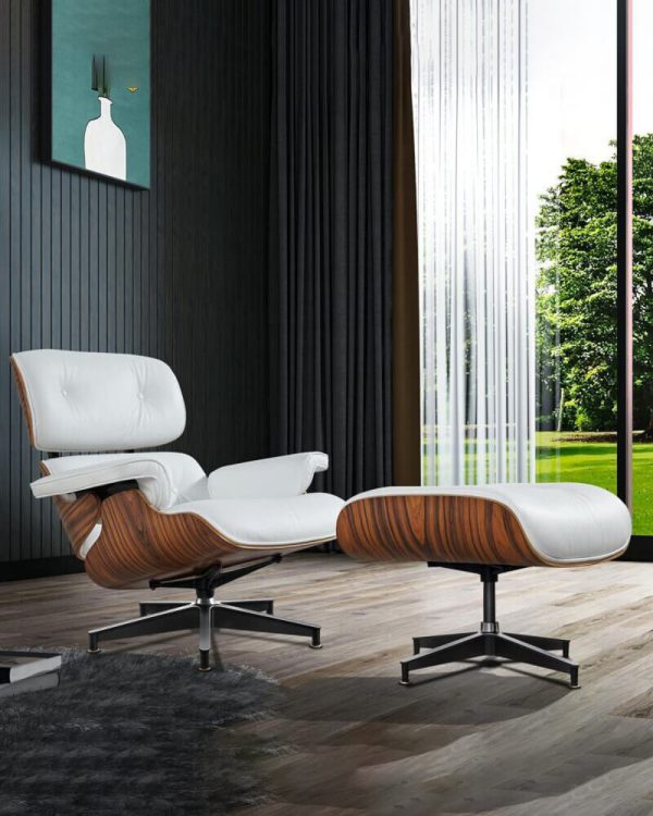 Top Leather Mid Century Chaise Lounge Chair with Ottoman 21