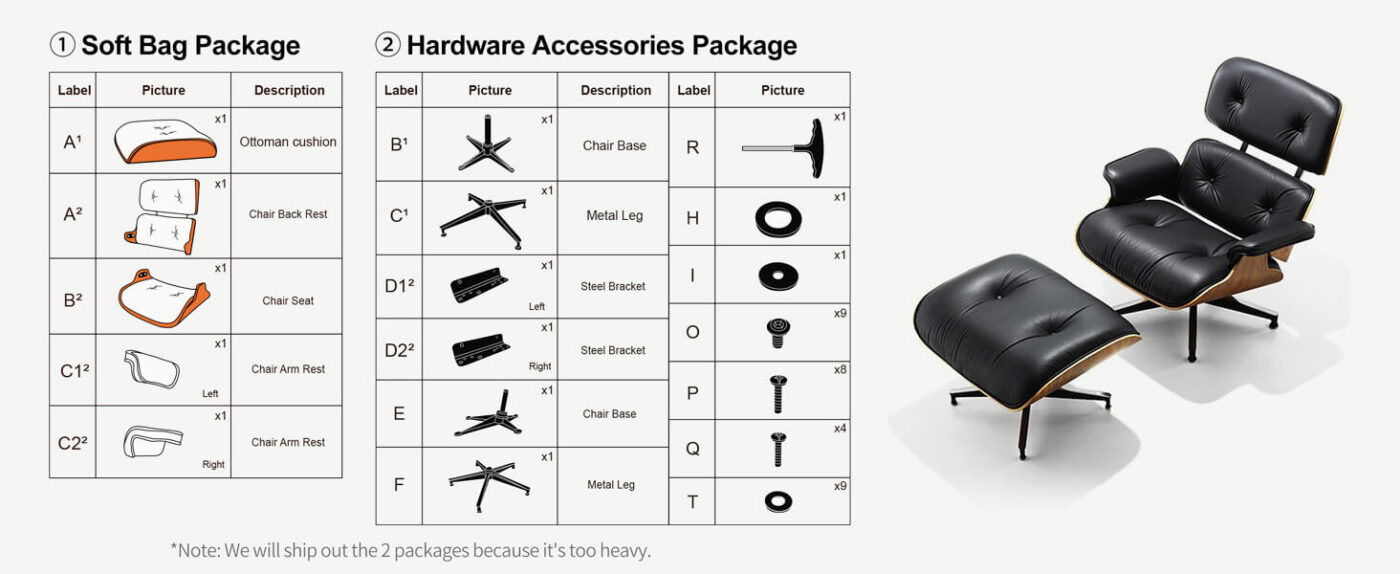 Top Leather Mid Century Chaise Lounge Chair with Ottoman A8