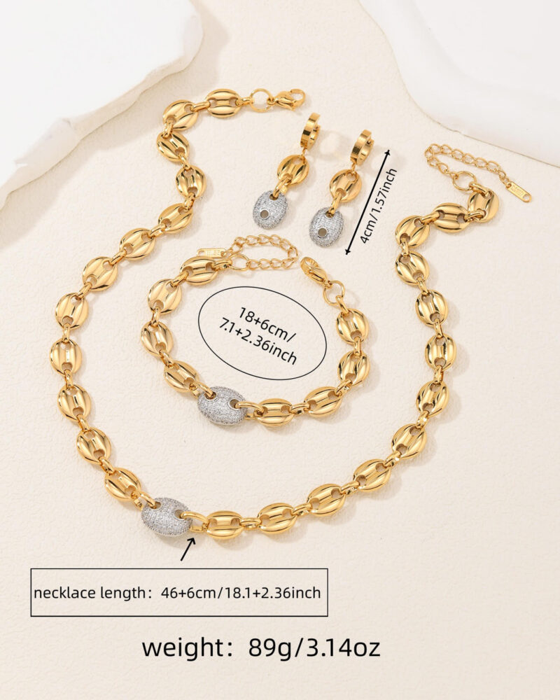 18k Gold Coffee Beans Chain Choker Bracelet Set 2