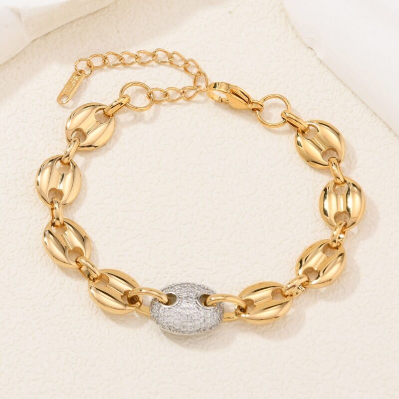 18k Gold Coffee Beans Chain Choker Bracelet Set 4