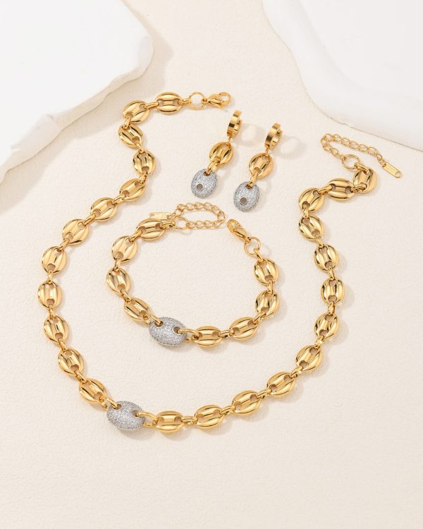 18k Gold Coffee Beans Chain Choker Bracelet Set