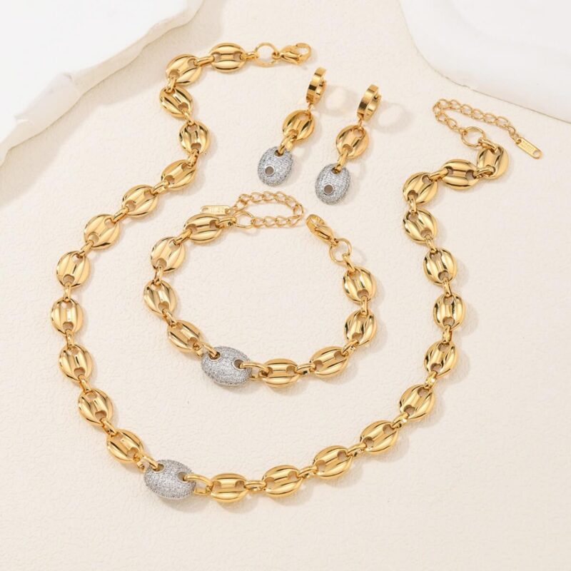 18k Gold Coffee Beans Chain Choker Bracelet Set 7