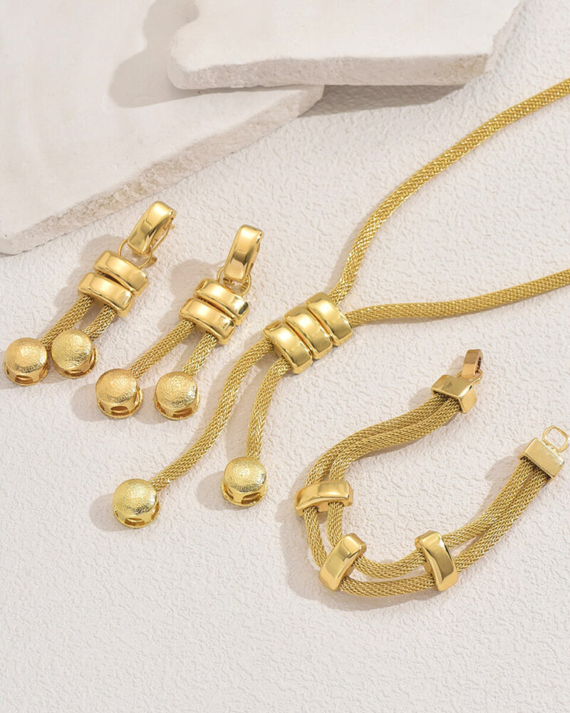 18k Gold Plated Long Choker Necklace Bracelet Set