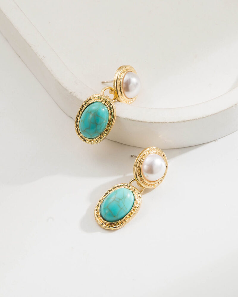 1920s Faux Turquoise Pearls Choker Earrings Jewelry Set 2