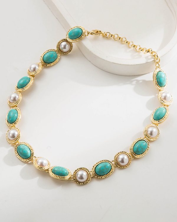 1920s Faux Turquoise Pearls Choker Earrings Jewelry Set 3