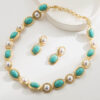 1920s Faux Turquoise Pearls Choker Earrings Jewelry Set