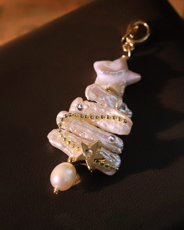 Baroque Pearl Star Christmas tree Pendant Keychains Backpack Charms 2