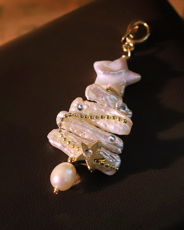 Baroque Pearl Star Christmas tree Pendant Keychains Backpack Charms - Image 5