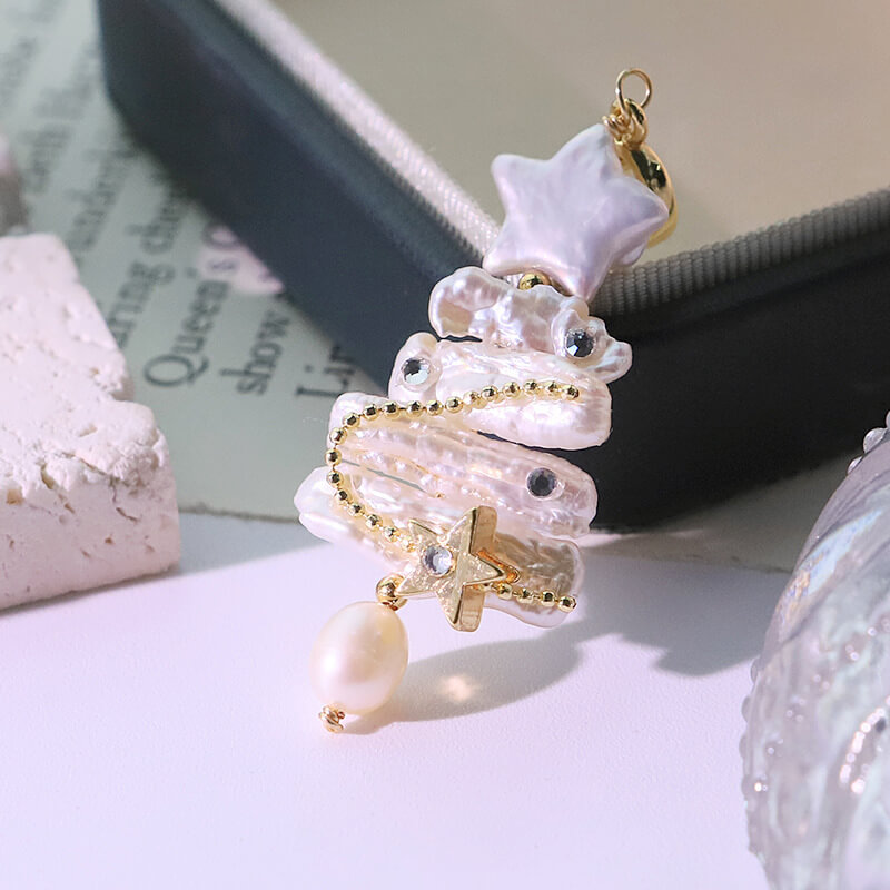 Baroque Pearl Star Christmas tree Pendant Keychains Backpack Charms 3