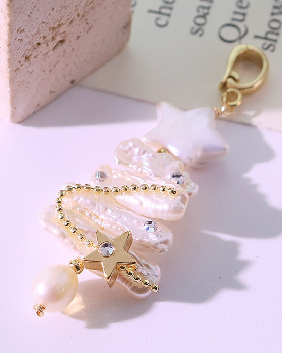 Baroque Pearl Star Christmas tree Pendant Keychains Backpack Charms - Image 3