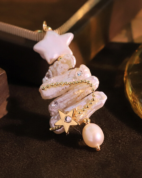 Baroque Pearl Star Christmas tree Pendant Keychains Backpack Charms