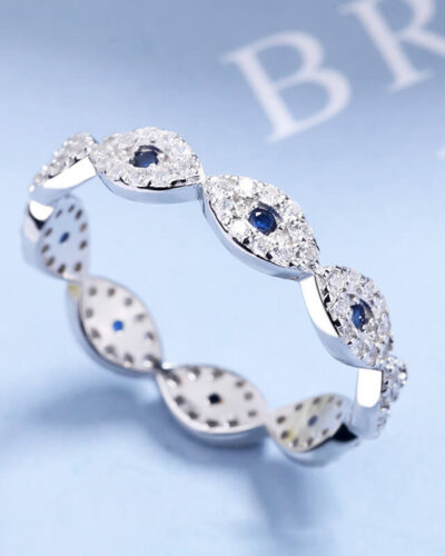 Blue Cubic Zirconia Evil Eye Ring S925 Stackable Statement Ring