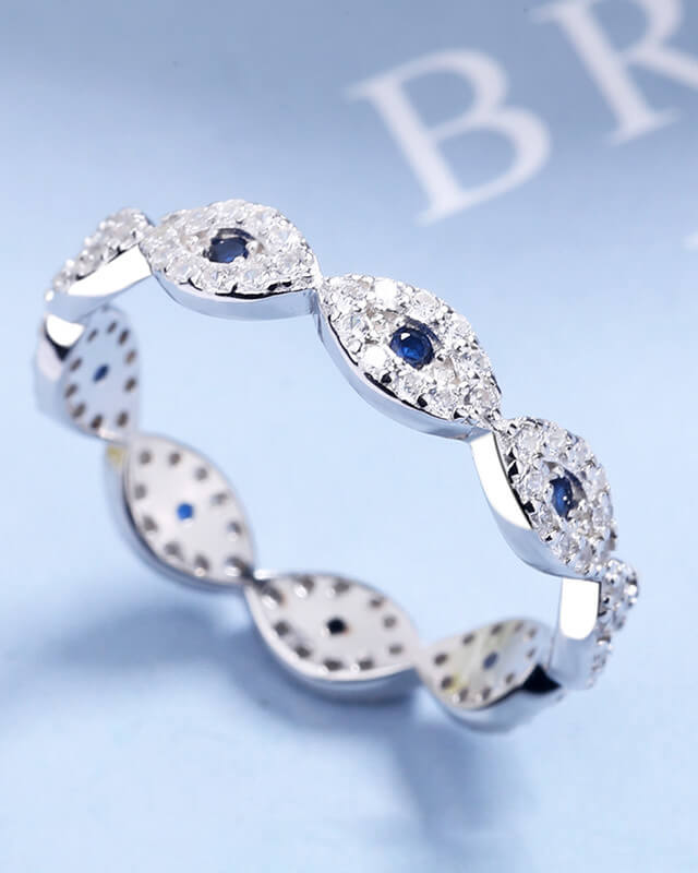 Blue Cubic Zirconia Evil Eye Ring S925 Stackable Statement Ring