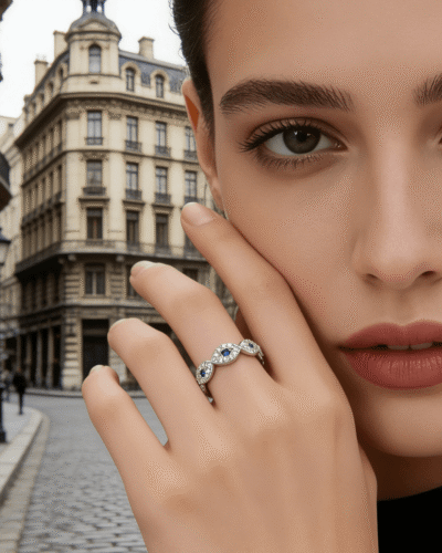 Alternative view of Blue Cubic Zirconia Evil Eye Ring S925 Stackable Statement Ring