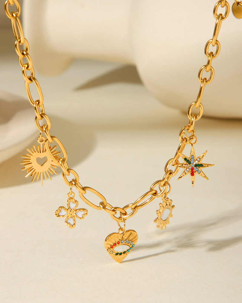 Charm Paperclip Chain Choker Heart Sun Boho Jewelry