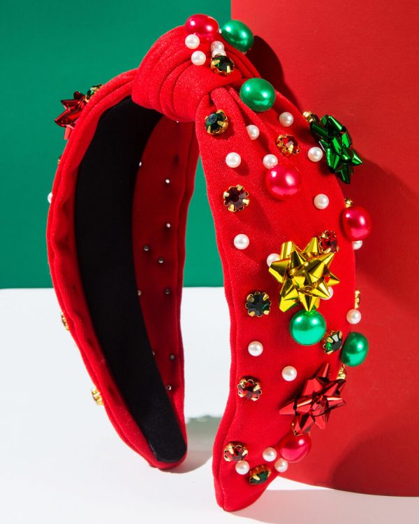 Christmas Knotted Headband Red Green Beaded Top Festive Gifts 10
