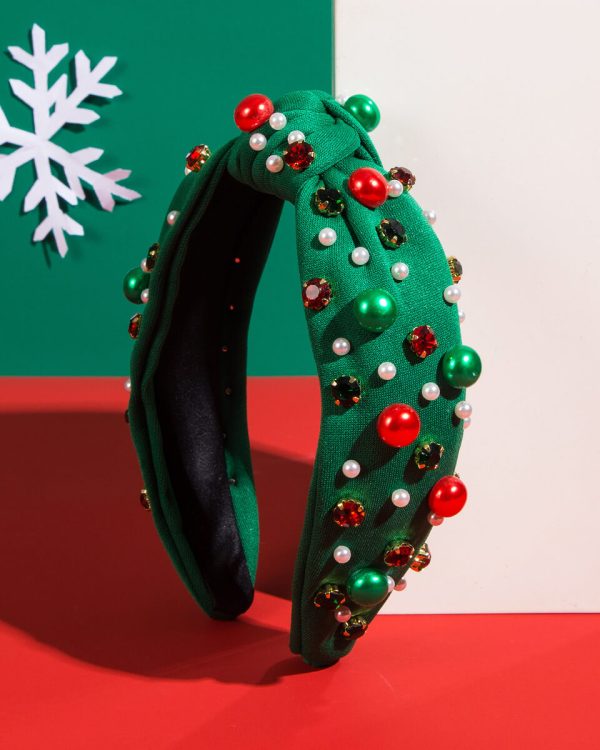 Christmas Knotted Headband Red Green Beaded Top Festive Gifts 13