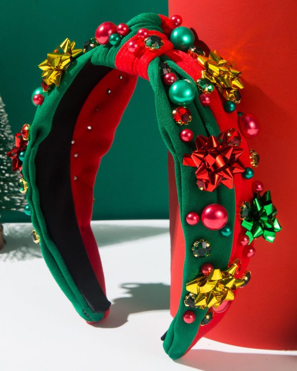 Christmas Knotted Headband Red Green Beaded Top Festive Gifts 14