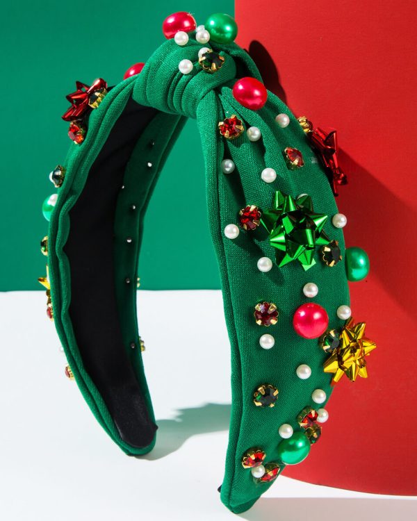 Christmas Knotted Headband Red Green Beaded Top Festive Gifts 15