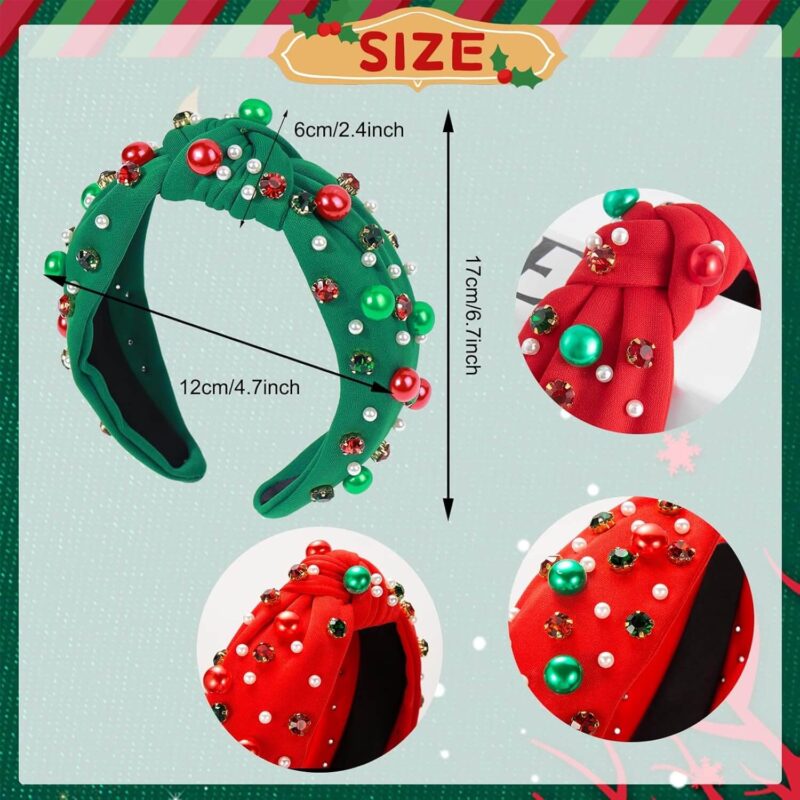 Christmas Knotted Headband Red Green Beaded Top Festive Gifts 3