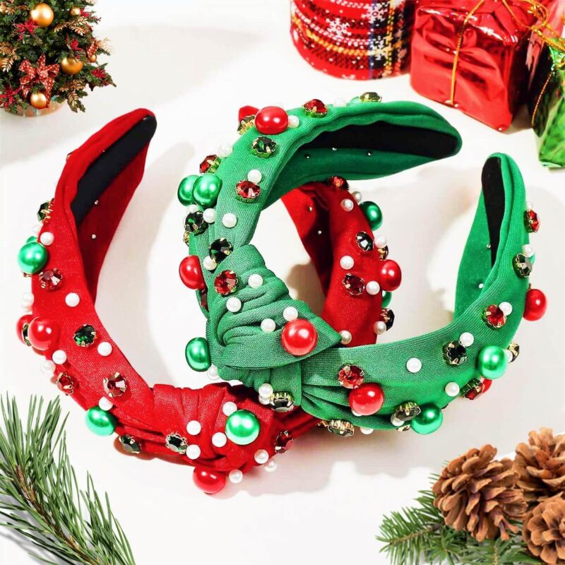 Christmas Knotted Headband Red Green Beaded Top Festive Gifts 5